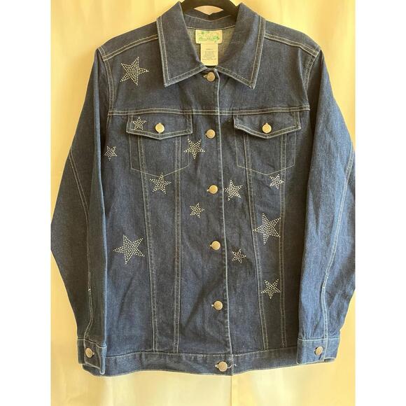 The Quacker Factory Jackets & Blazers - Vintage The Quacker Factory Denim Jean Jacket Star Embellishment Rhinestones Sm